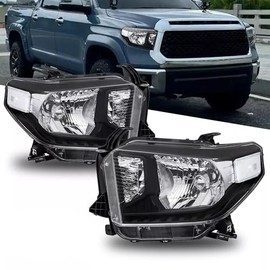 MOSTPLUS Headlight Assembly Compatible for 2014-2021 Toyota Tundra (Excl. Models with Led strips/Adjustable Leveling Dial) Front Lamp Black Housing Clear Lens Clear Corner (set of 2)