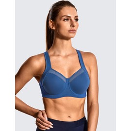 SYROKAN High Impact Sports Bras for Women High Support Unlined Underwire Racerback No Uniboob Workout Bra Midnight Blue 40B
