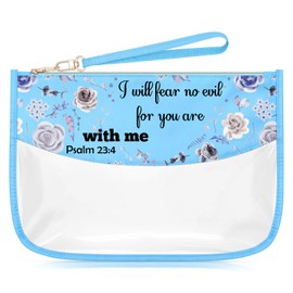 Sazuwu Christian Gifts for Women Faith Blue Makeup Bag with Zipper Inspirational Gifts for Friends Religious Christian Positive Quotes Cosmetic Travel Bag Organizer Baptism Gifts for Girls