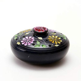 Padma Decorative Ash Catcher, Dish with Lid, Incense Stick Holder, Black Soapstone, Height 5 cm, Diam. 10 cm