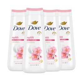 Dove Body Wash 4 Count for 24hr Lotion-Soft Skin Uplift Sakura Blossom and Yuzu Moisturizing Skin Cleanser with No Sulfates No Parabens