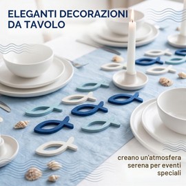 PYRUVAE 100 Pezzi Pesciolini in Legno per Decorazioni Battesimo Comunione e Cresima - Eleganti Segnaposto e Centrotavola per Tavolo, Addobbi per Festa Bimbo, Colori Bianco Azzurro e Blu Scuro, 40g
