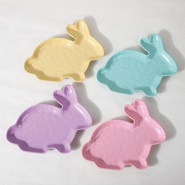 UPware Melamine Plate Set of 4, BPA-Free Dishwasher Safe Rabbit Shape Plate, 9.25 inch Salad Plates (Easter Rabbit)