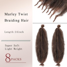 BLUONASI 14 Inch Marley Twist Braiding Hair 8 Packs Pre-Separated Springy Afro Twist Hair Extension Kinky Afro Twist Crochet Hair Braids Marley Hair Spring Twist (T30#, 14 Inches (8))