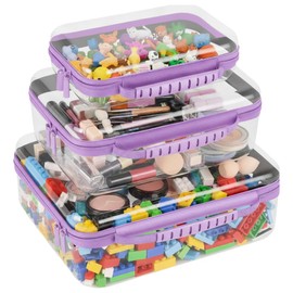 GigabitBest 3 Pack Deep Clear Hard Shell Zipper Cases with Handle (Purple)