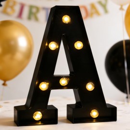 Hirbisnis Led Marquee Letters, 8.58 Inch Black Light Up Letters, Small Led Letter Lights, Battery Powered Lighted Letterfor Table, Party, Birthday, Christmas Decor (Black, Letter A)