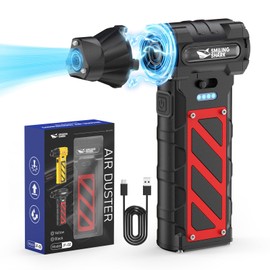 Smiling Shark Compressed Air Duster, 110000RPM Stepless Speed Electric Cordless Air Blower, Emergency Cutter & Hammer - Perfect for Yard/Lawn/Leaf/Dust/PC/Car/Camping, JF-02(Black)