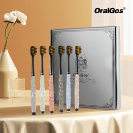 OralGos Luxury Crystal Handle Toothbrush Gift Set for Adults – Soft PBT Bristles, 6 Color Handles for Comfortable Grip, 6-Pack