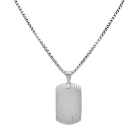 Geoffrey Beene Stainless Steel Men's Dog Tag Necklace with Cubic Zirconia Stone