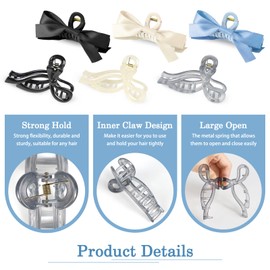 OT-NVWOZR 6pcs Bow Hair Claw Clips for Women, Cute Claw Clips for Thin Hair, Large Hair Clips for Thick Hair, Ribbon Non-Slip Bow Hair Clips Hair Styling Accessories Gifts for Girls