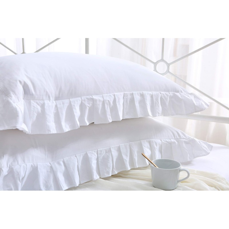 Ruffles Pillow Cases Shams Covers White Queen Size 2 Pack