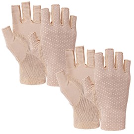 Lnngub Fingerless Sun Protection Gloves, Sun Gloves UV Protection Glove for Women Girls Driving Cycling Summer(2pcs apricot)