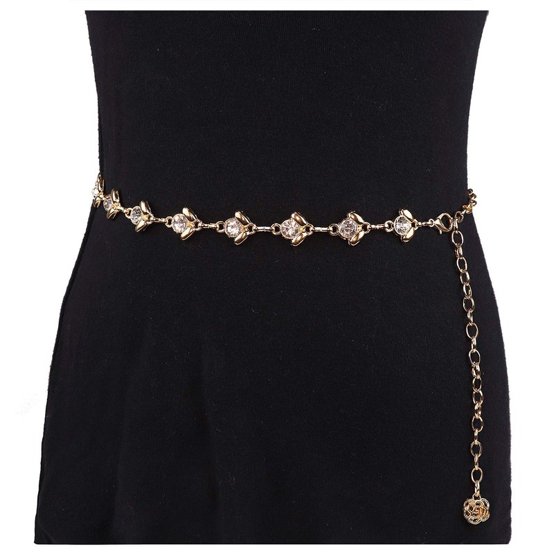 Suyi Gold Chain Belts for Women Rhinestone Waist Chain for