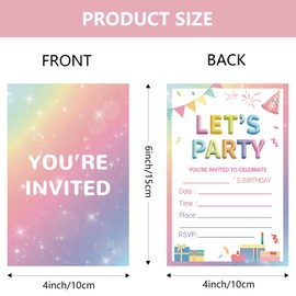 HOMANGA Birthday Party Invitations for Girls, 20Pcs Birthday Invitation Cards with Envelopes, Cute Party Invites for Kids Childrens, 10x15cm, Double-Sided Design