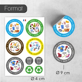 younikat 9 Circular Rubbish Bin Stickers French for Waste Separation I Waste Recycling I Sticker Set I you0018