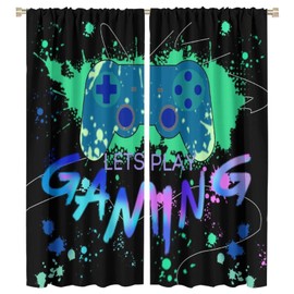 Gamer Curtains for Kids, Gaming Game Gamepad Printed Colorful Cool Video Game Blackout Rod Pocket Window Treatments Drapes for Teens Boys Girls Bedroom Living Room 42x63in