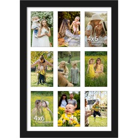 DUENPY 13x19 Collage Picture Frame 4x6 Picture Frames Collage Wall Decor Displays Nine 4x6 inch Photos Available Horizontal Wall Mounting Display and Vertical Black