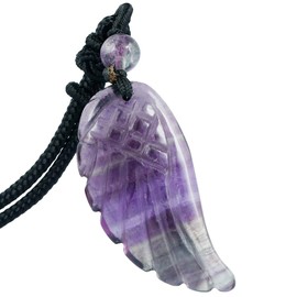 Nupuyai Fluorite Angel Wing Crystal Necklace for Women Men, Carved Reiki Healing Stone Pendant with Adjustable Cord 62cm