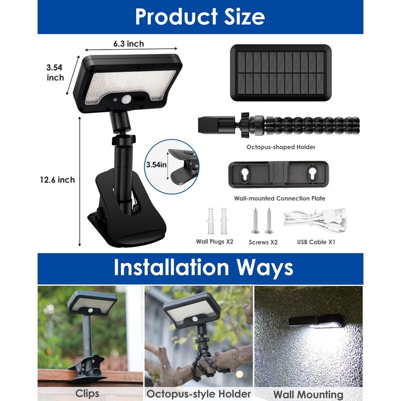 SUNOHE Clip on Solar Motion Sensor Lights Outdoor Waterproof with