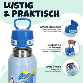 UZSPACE Children's Stainless Steel Water Bottle, Leak-Proof, 550 ml Water Bottle for School, Nursery, Insulated Double-Walled Bottle with One-Handed Operation, Sports, Outdoor, Everyday,