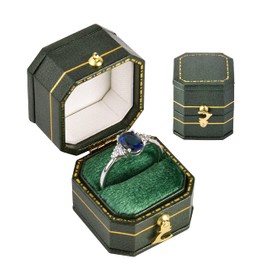 TAIMY Engagement Ring Box Classical Victorian Style Decor Mini Jewelry Box, Handcrafted Antique Ring Box Dresser Tabletop Bedroom Decoration Pocket Size Small Keepsake Box(Square Octagon, Green)