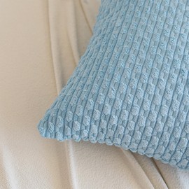 Henzxi Throw Pillow Covers Soft Corduroy Decorative Pillow Covers Set of 2 Striped Square Boho Pillow Covers Farmhouse Home Decor for Sofa Living Room Couch Bed 12x20 Inch Light Blue