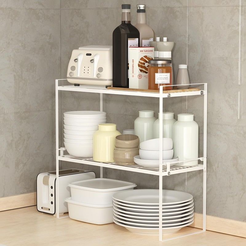 Ymeibe 2 Pack Stackable Cabinet Shelf Organizer - Heavy-Duty Coated