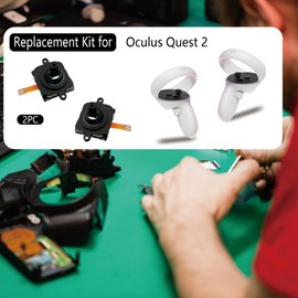 2 Pack Joystick Replacement Kit for Oculus Quest 2 Controller, Repair Kit Compatible with Meta Quest 3 Controller, Including 2 Joysticks, 4 Thumbstick Grips, Screwdriver, Tweezer, Pry Tool