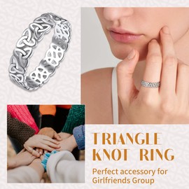 Suplight 925 Sterling Silver Celtic Knot Ring, Trinity Knot Jewelry, 5mm Celtic Wedding Bands for Her Size 8