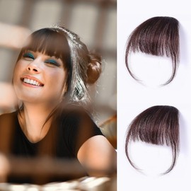 Faux Bangs Hair Clip with Hair Roller,Hair Wispy Bangs Clip in Hair Extensions,French Bangs,Clip on Air Curved Bangs for Women Daily Wear (Dark brown)