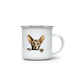 MAXIKIWI Langlebige Emaille-Kaffee- oder Tee-Camping-Tasse für drinnen und draußen, Motiv: guckende Katzen, 350 ml