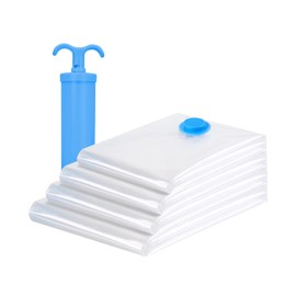 FuninCrea 4PCS Vacuum Storage Bags, Reusable Vacuum Seal Bags for Clothing Bedding Blanket Storage 4 Different Size Space Saver Vacuum Storage Bags with Hand Pump Zip Seal Vacuum Bags (Clear)