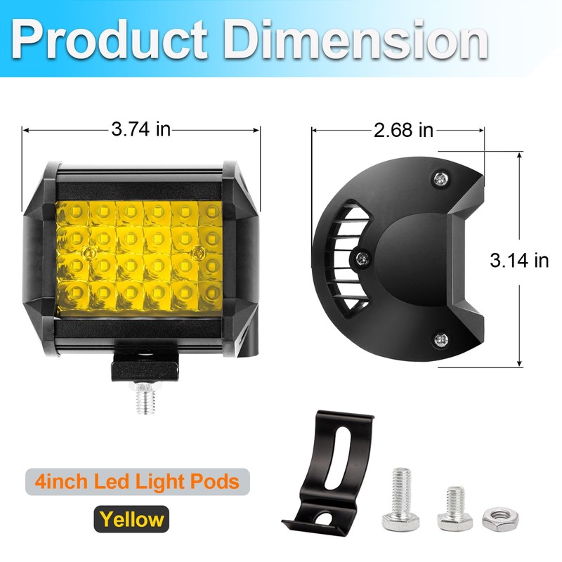 LIGBT 4 Inch 4PCS LED Pod Lights Spot Flood Combo