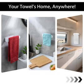 ZUNTO Adhesive Towel Holder, White Towel Bar for Bathroom, Kitchen, RV - 7.9 Inch, Stainless Steel, No Drill, Strong Stick, Easy Mount, Space Saving Design