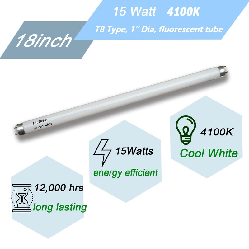 Flyercatch 2Pack F15W-T8-CW Cool White 15 Watt Fluorescent Bulb,18 inch