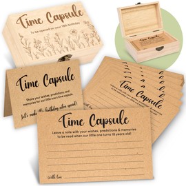 WOODAMORE Baby Time Capsule Box 1st Birthday Keepsake - Baby Time Capsule For First Birthday Party Games, 1st Birthday Activities For Party, Time Capsule Cards For 50 Guests, Baby Shower Game
