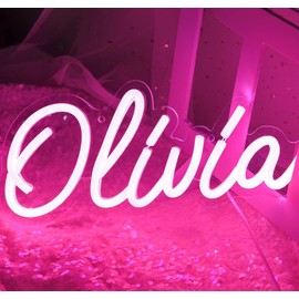 ATTNEON Olivia Name Neon Sign,LED Name Neon Light for Kids Bedroom,Birthday Party Decoration,Neon Sign Customizable for Girl,Birthday Name Deocr,Size 11.8 * 5.1 inches(JTLD013-08)