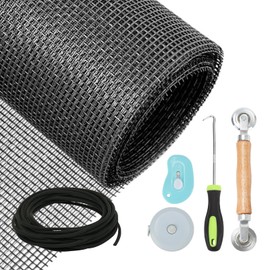 Windows Screen Replacement Kit, 48"x118" Screen Door Mesh Repair Kit Firberglass Mesh Screen for Patio Window Door Screen Replacement, Washable and Durable (Black, 48“x118” Screen & Tool Set)