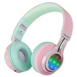Riwbox WT-7S Kids Bluetooth Headphones Light Up, Foldable Stero Wireless Headset with Microphone and Volume Control for PC/Tablet/TV/Travel