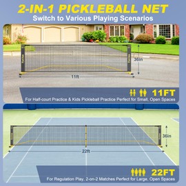 TYRSEN Pickleball Set with Net, 22 FT & Half Court 11 FT Pickleball Net, 4 Fiberglass Rackets, Portable Pickleball Set, Pickle Ball Net System with Carrying Bag for Court, Driveway, Backyards