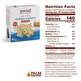 Jovial Organic Sourdough Einkorn Everything Crackers - Sourdough Crackers for Cheese Platter, Made with Einkorn, USDA Organic, Non-GMO - 4.5 Oz
