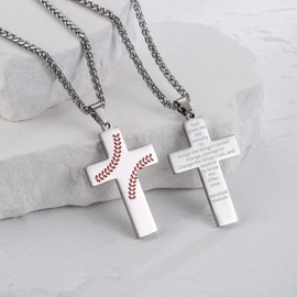 Zocomi Cross Necklace for Men Baseball Pendant Chain Silver Stainless Steel Religious Christian Baptism First Communion Confirmation Sobriety Serenity Prayer Jewelry Gift Christmas