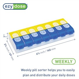 Ezy Dose Planificador semanal de pastillas de fácil llenado, Semanal AM/PM, Colores variados, 1-paquete
