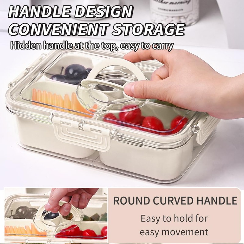 Small Snackle Box Container with Lid, 4 Compartment Travel Snack
