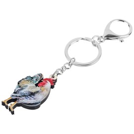 WEVENI Acrylic Keychain Cockerel Chicken Farm Jewelry for Women Girls Bag Purse, gray