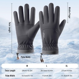 Fjquamitix Thermal Gloves for Men Women, Ski Gloves Winter Warm Thickened Wool Lining, Touchscreen Windproof with Anti-Slip Grip for Snow Cycling Driving (Grey, XL)