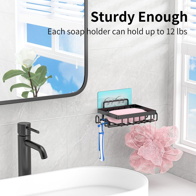 Dobango Bathroom Soap Dish Holder with Hooks, Bar Soap Holder