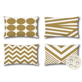 OTOSTAR Outdoor Waterproof Throw Pillow Covers Set of 4 Decorative Outdoor Pillow Covers Garden Modern Geometric Pillow Cases for Patio Furniture Couch Ten Bench 12x20 Inch (Khaki)
