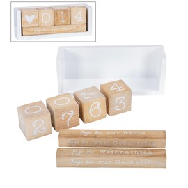 Würfel Countdown Kalender Holz Natur Weiß Holzkalender Tischkalender Themenleiste Tageszähler Geburtstag Urlaub Jahrestag