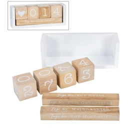 Würfel Countdown Kalender Holz Natur Weiß Holzkalender Tischkalender Themenleiste Tageszähler Geburtstag Urlaub Jahrestag